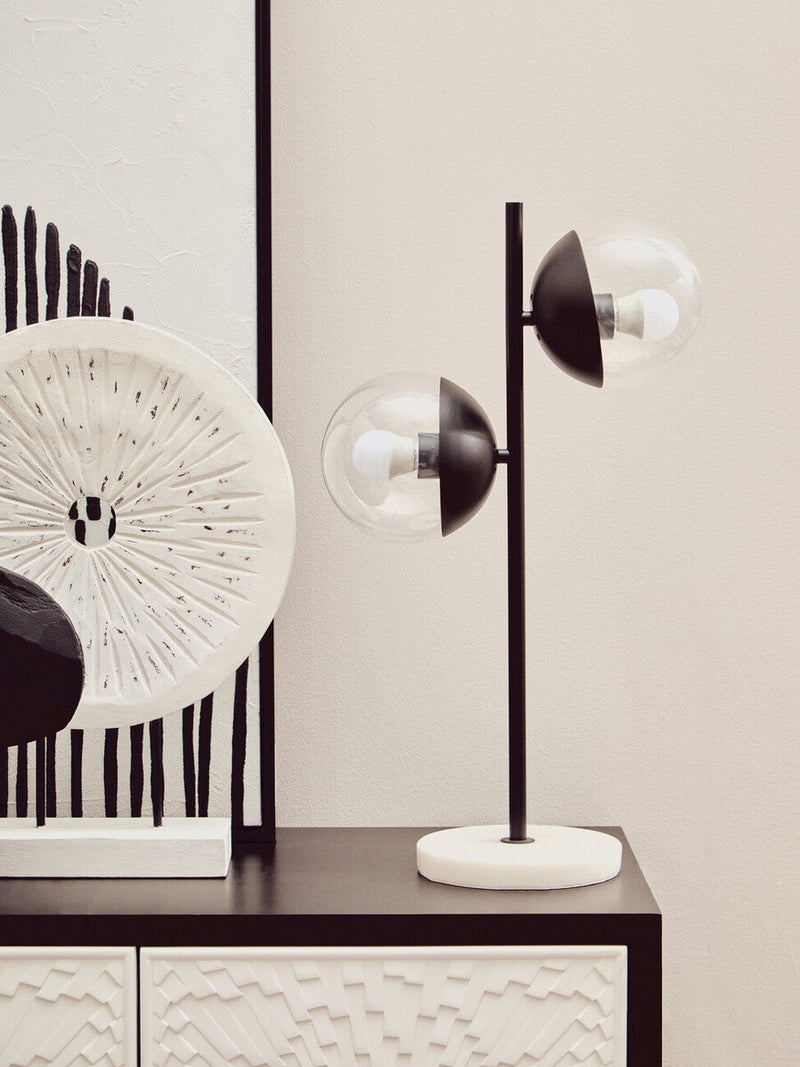 Two Light Black Metal and Marble Table Lamp | Revive