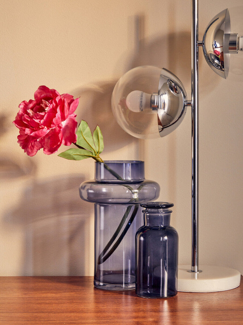 Two Light Chrome and White Marble Table Lamp | Revive