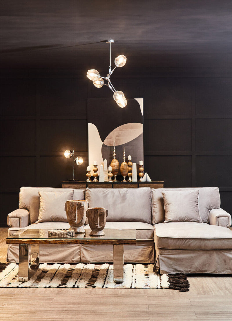 Two Light Chrome and White Marble Table Lamp | Revive