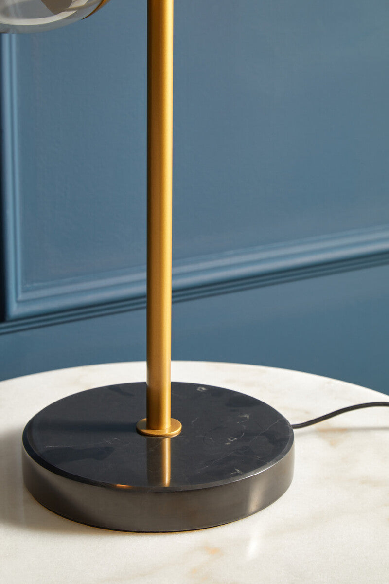 Two Light Gold and Black Marble Table Lamp | Revive