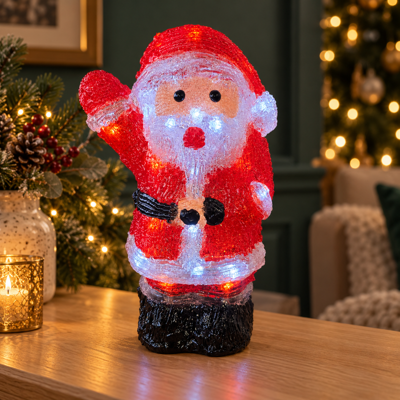 Light Up Acrylic Santa Christmas Decoration with Timer