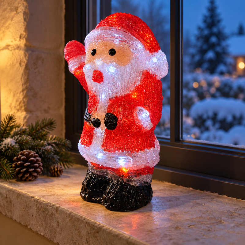 Light Up Acrylic Santa Christmas Decoration with Timer