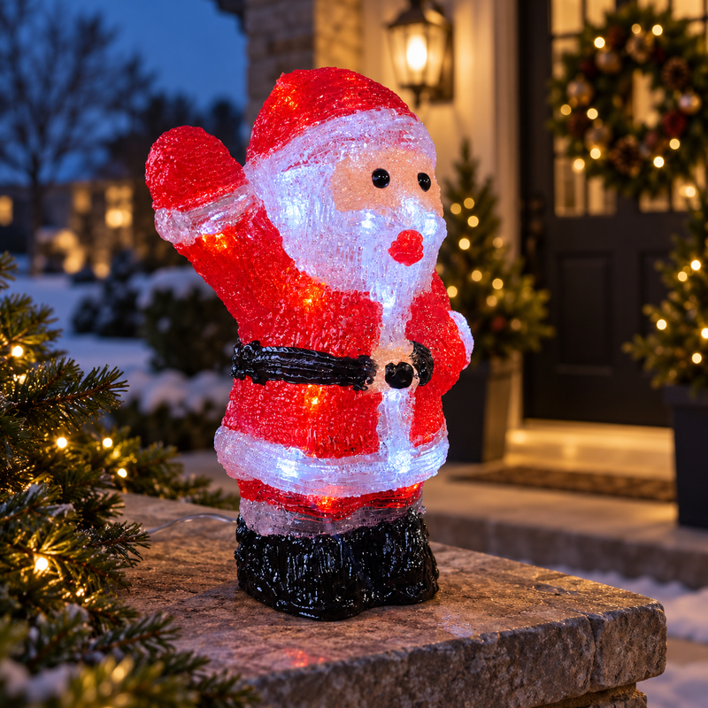 Light Up Acrylic Santa Christmas Decoration with Timer