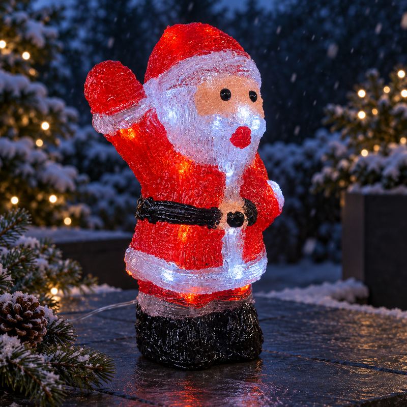 Light Up Acrylic Santa Christmas Decoration with Timer