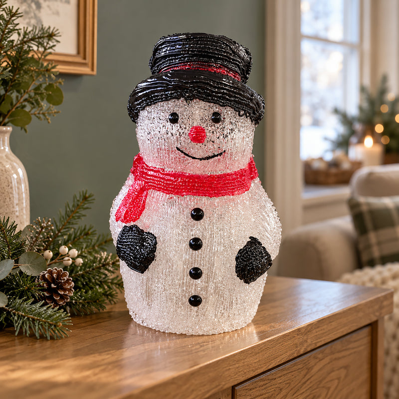 Light Up Acrylic Snowman Christmas Decoration with Timer