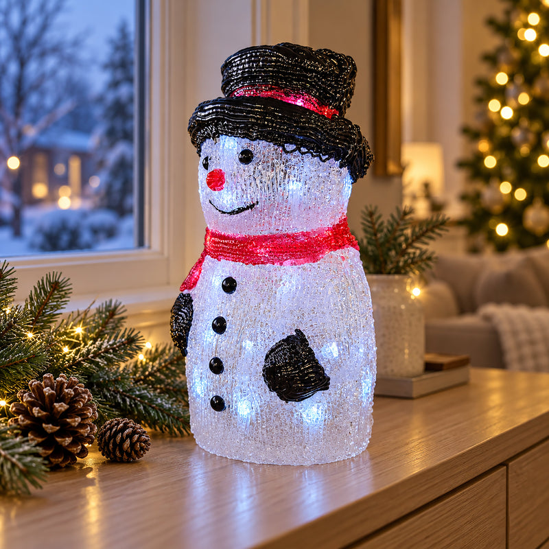 Light Up Acrylic Snowman Christmas Decoration with Timer