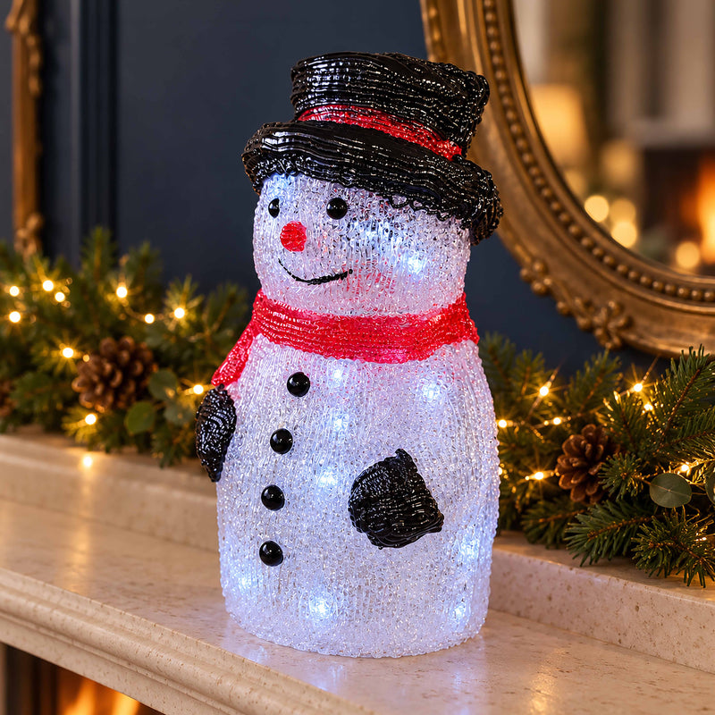 Light Up Acrylic Snowman Christmas Decoration with Timer