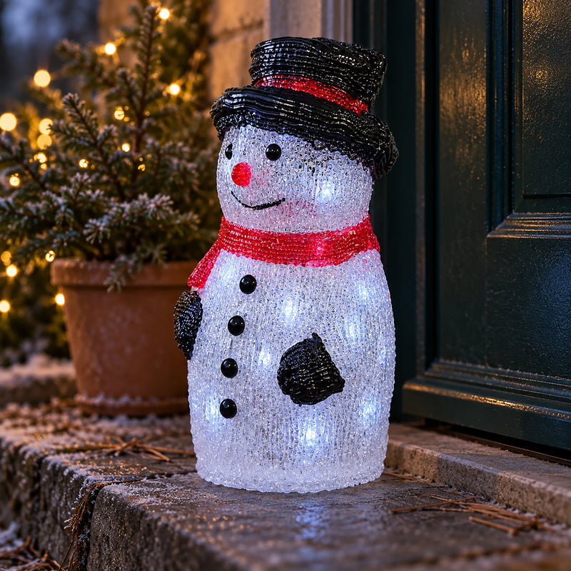 Light Up Acrylic Snowman Christmas Decoration with Timer