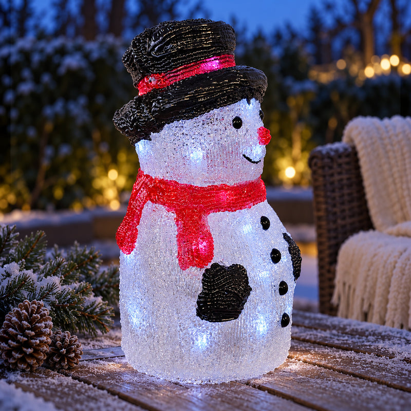 Light Up Acrylic Snowman Christmas Decoration with Timer