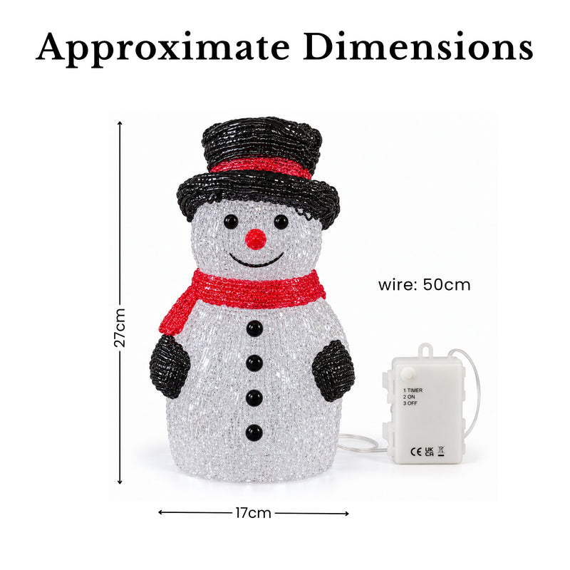 Light Up Acrylic Snowman Christmas Decoration with Timer