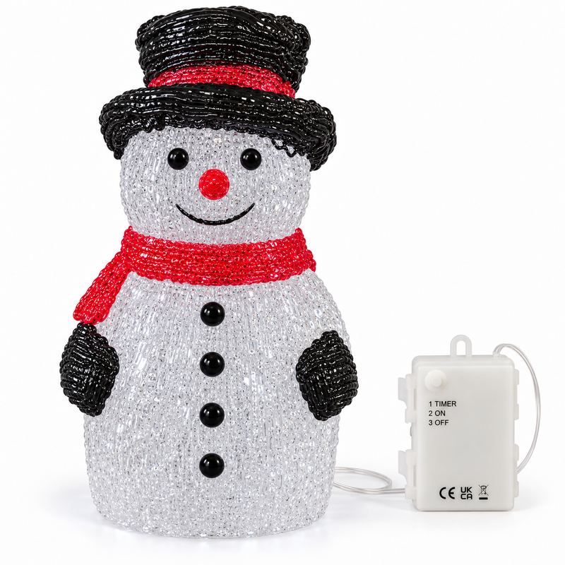 Light Up Acrylic Snowman Christmas Decoration with Timer