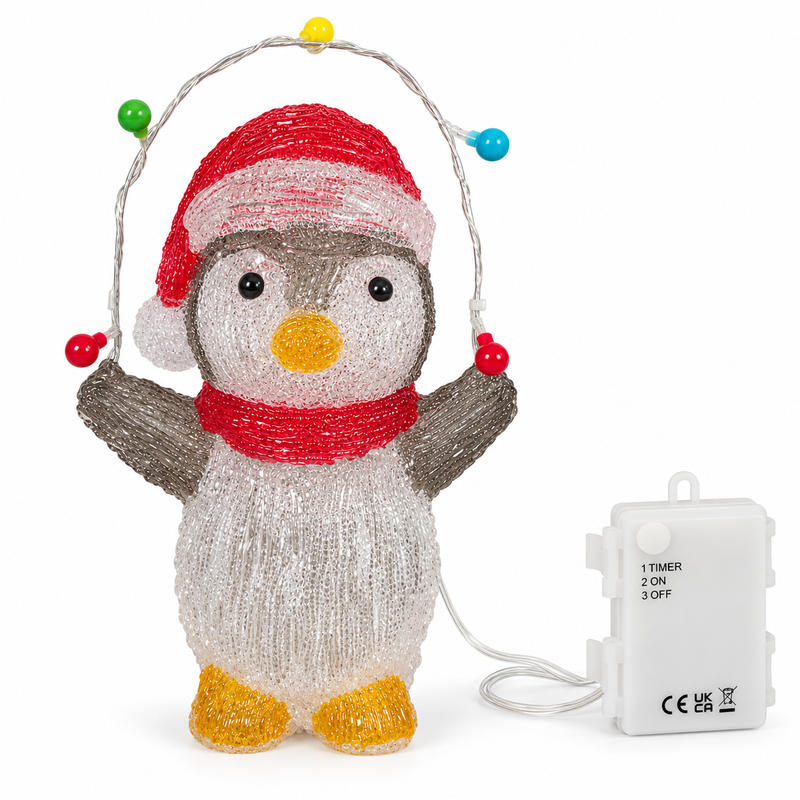 Light Up Acrylic Penguin Christmas Decoration with Timer