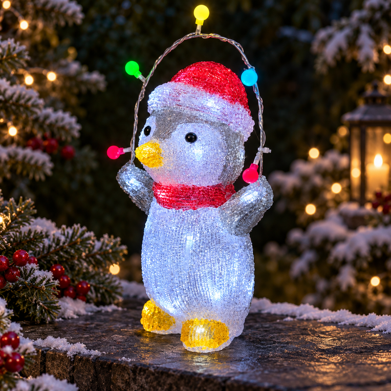 Light Up Acrylic Penguin Christmas Decoration with Timer