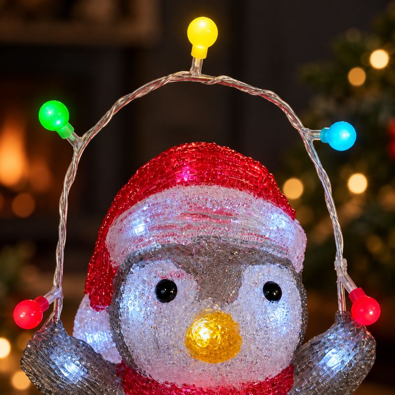 Light Up Acrylic Penguin Christmas Decoration with Timer
