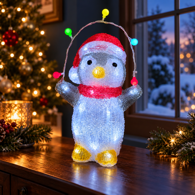 Light Up Acrylic Penguin Christmas Decoration with Timer