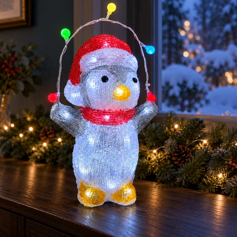 Light Up Acrylic Penguin Christmas Decoration with Timer