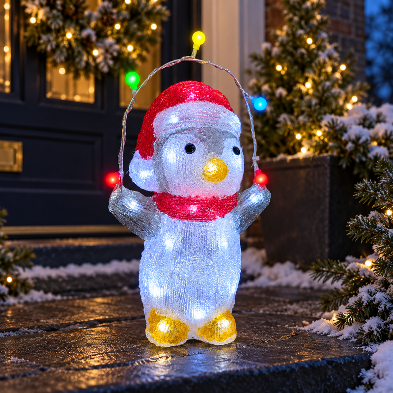 Light Up Acrylic Penguin Christmas Decoration with Timer
