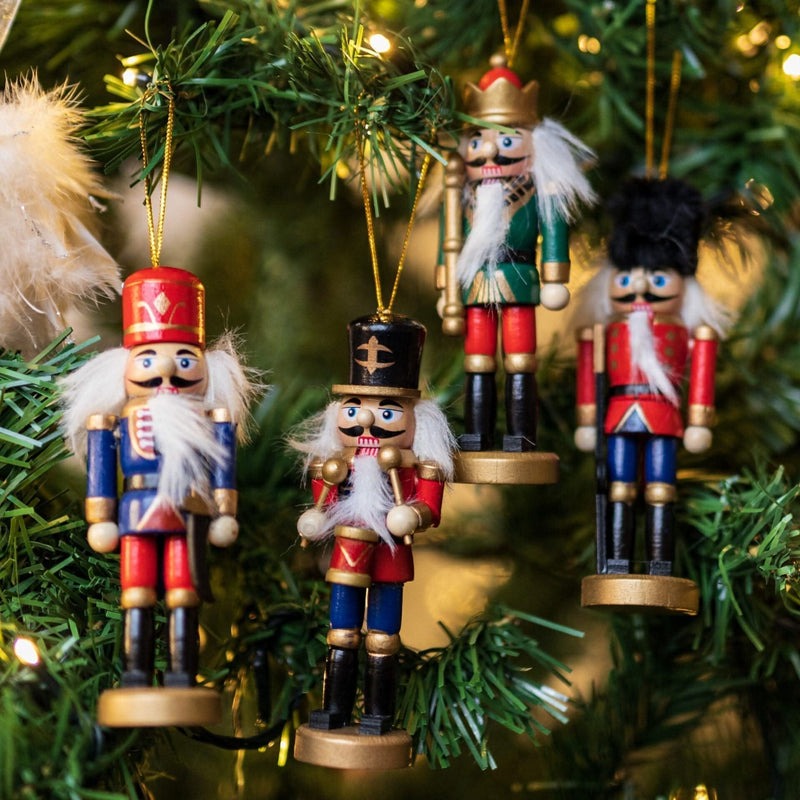 Christmas Tree Wooden Nutcracker Baubles - Set of Four