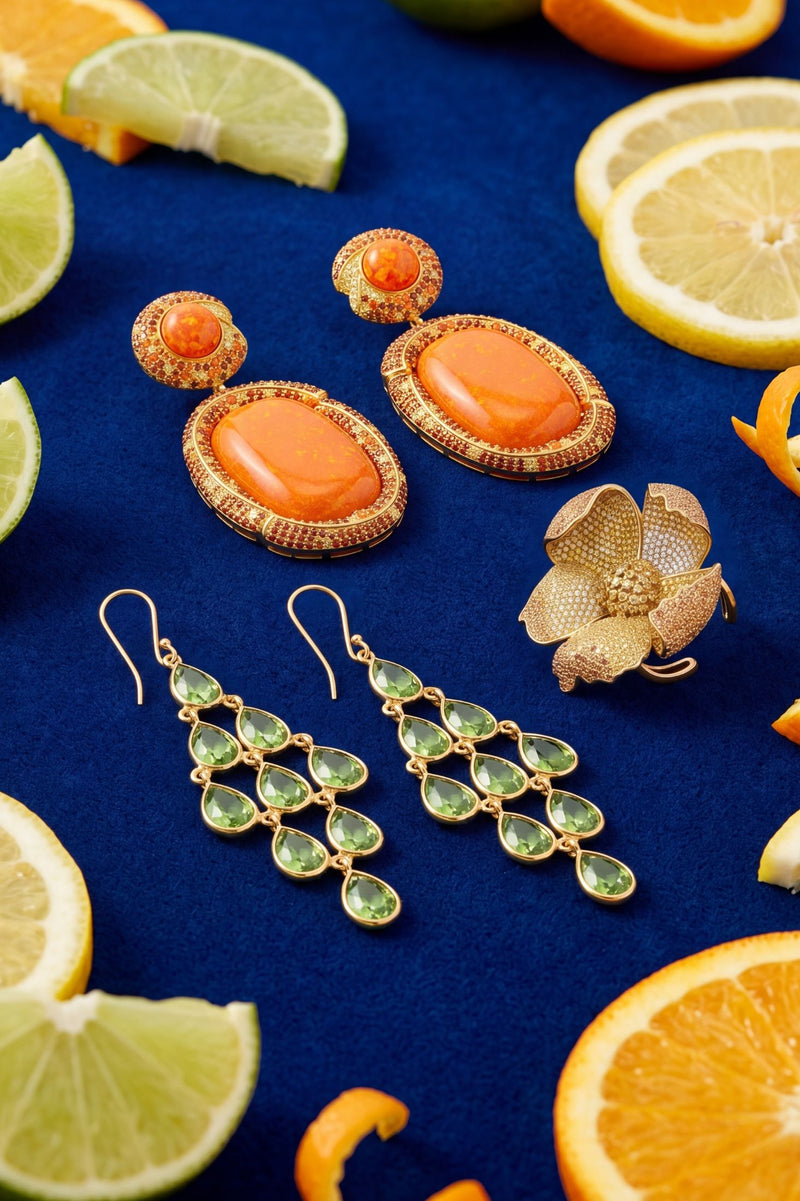 Erviola Gemstone Cascade Earrings Gold Peridot