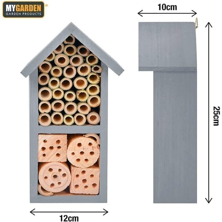 25cm Grey Wooden Insect House Bug Hotel with Hanging Hook