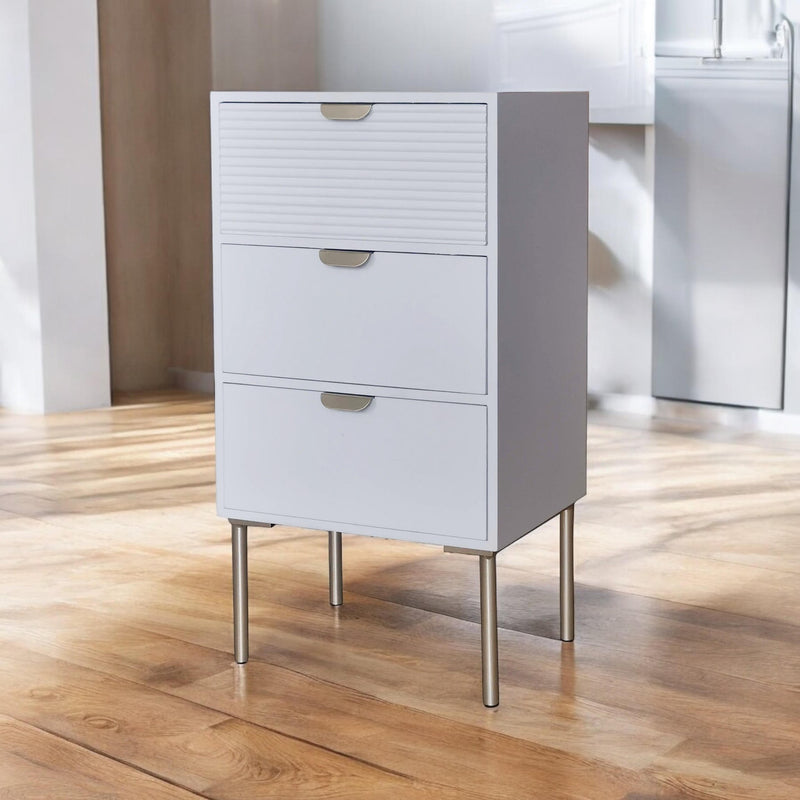 75CM WHITE WOODEN 3 DRAWER CHEST OF DRAWER