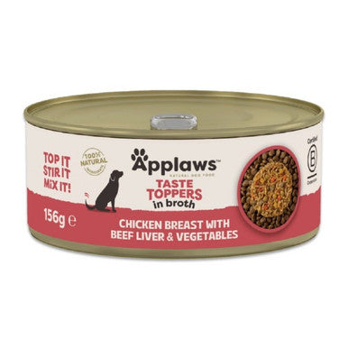 Applaws Taste Toppers Wet Dog Food Chicken with Beef Liver & Veg in Broth Tin, 12 x 156g
