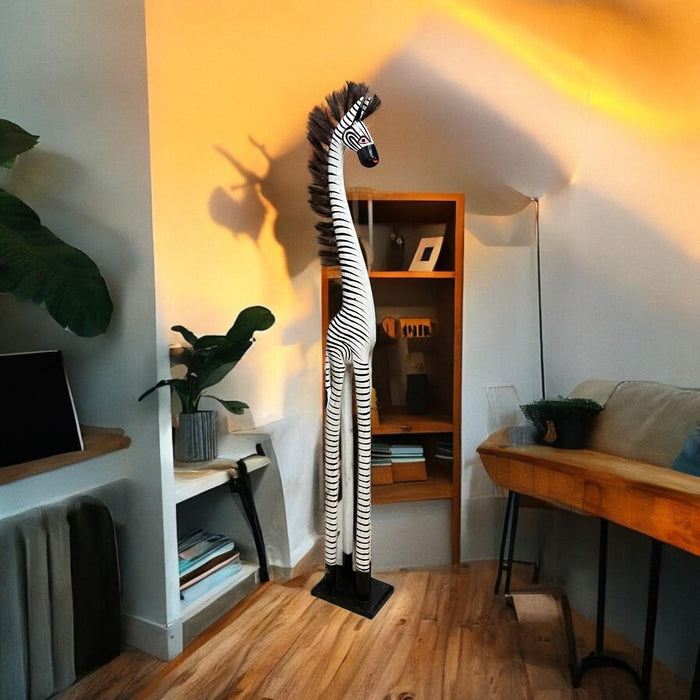 1.2M HAND CARVED WOODEN ZEBRA