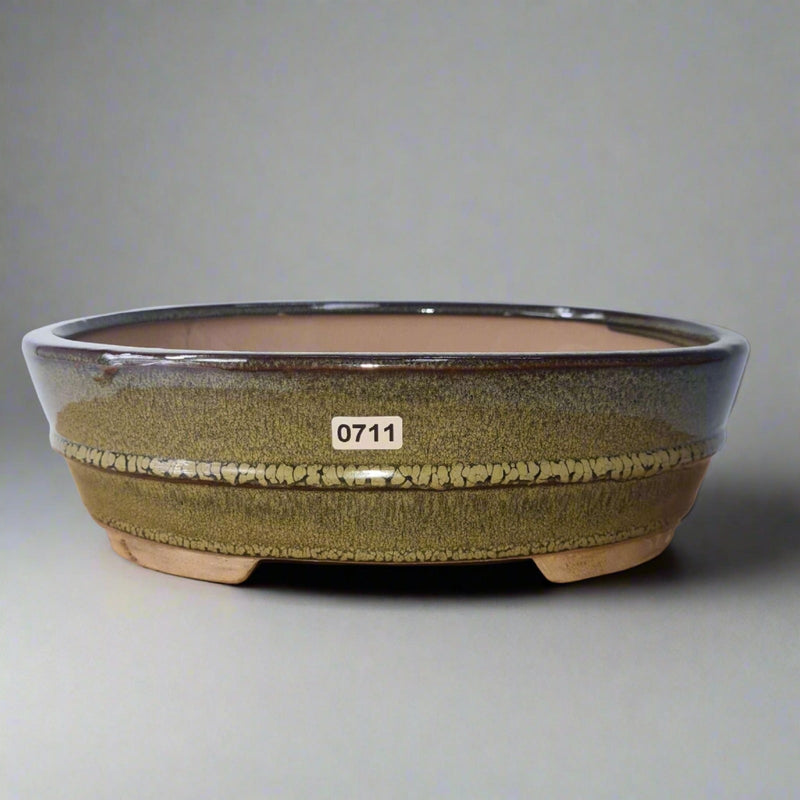 26cm Glazed Bonsai Pot | Oval | 26cm x 20cm x 8cm | Green