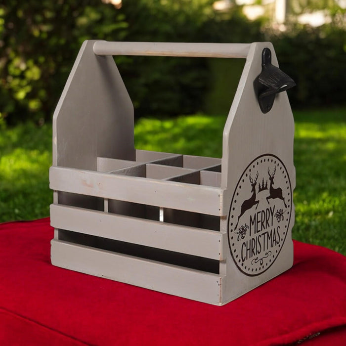 RUSTIC GREY  6 BOTTLE HOLDER WITH OPENER