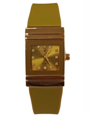 Clasico Ladies Bling Water Resistant Square Dial Olive Green Rubber Strap Watch