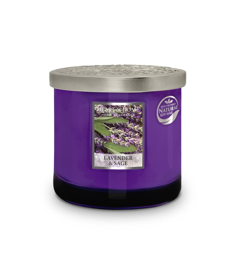 Heart & Home Lavender & Sage  Twin Wick Ellipse Soy Candle - 40 Hours Burn