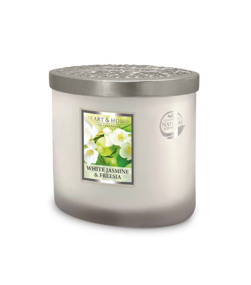 Heart & Home White Jasmine & Freesia  Twin Wick Ellipse Soy Candle - 40 Hours Burn