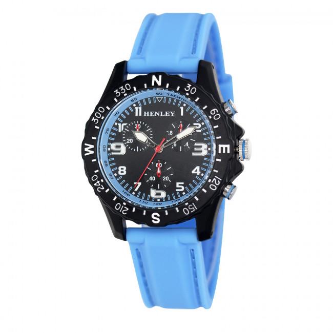 Henley Ladies Round Matt black sports dial Blue Silicone Strap Watch H06182.6