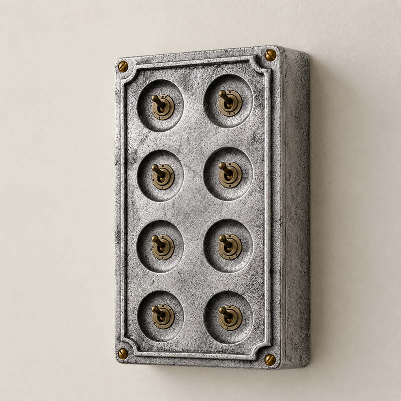 8 Gang 2 Way Solid Cast Metal Conduit Light Switch Industrial - Vintage Crabtree