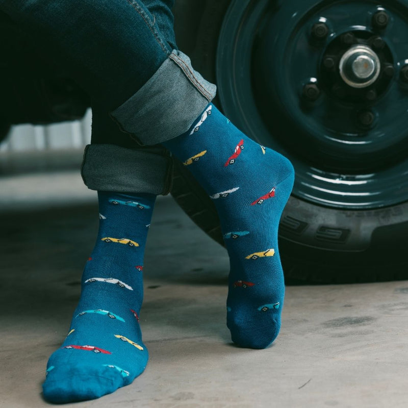 Blue Classic Car Bamboo Socks