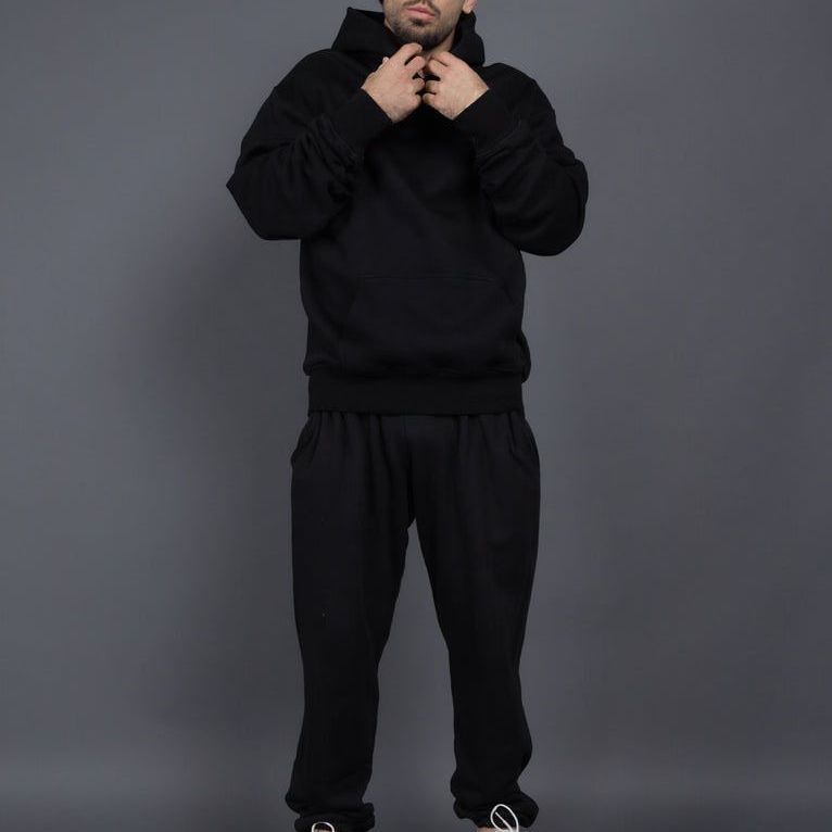Men's Casual Loose Solid Color Hooded Sweatshirt Pants