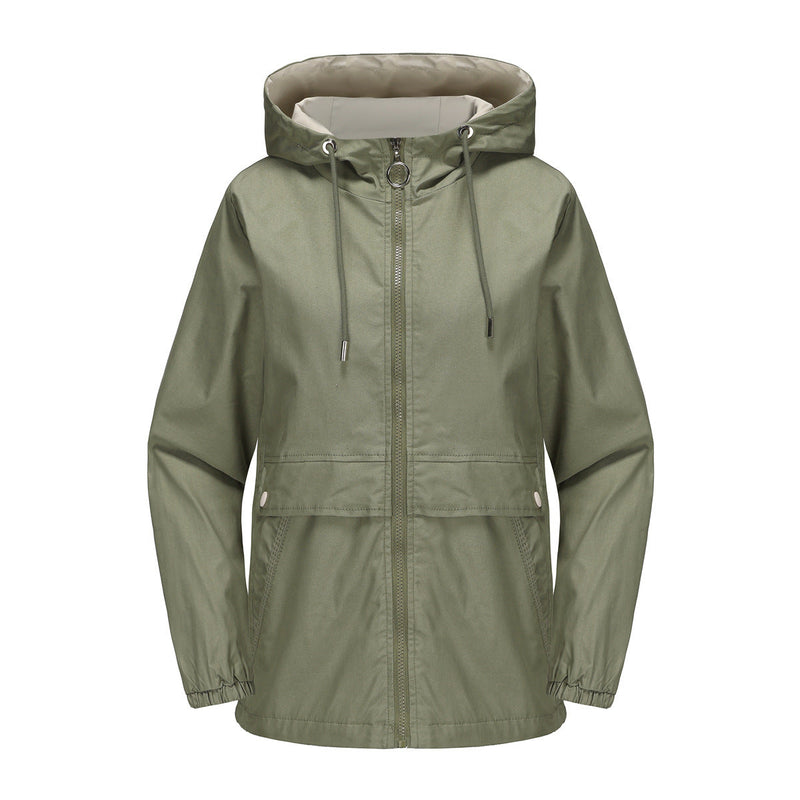 New Hooded Solid Color Trench Coat For Women