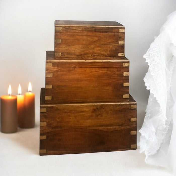 90CM SET 3 WOODEN CHESTS