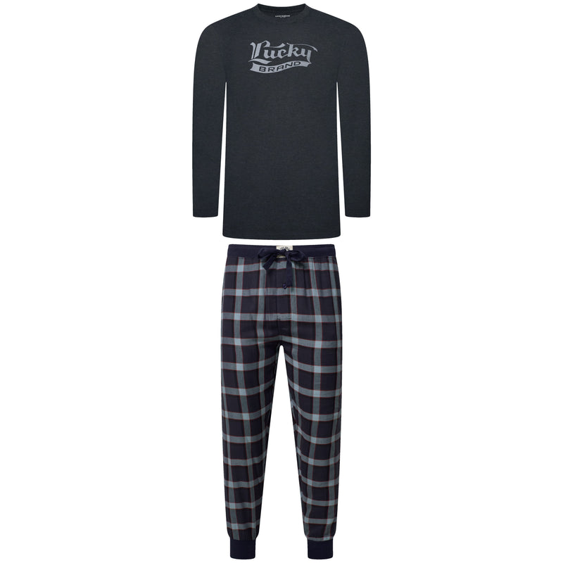 Lucky Brand Crew Neck & Closed Hem Flannel Pant Pyjama Set