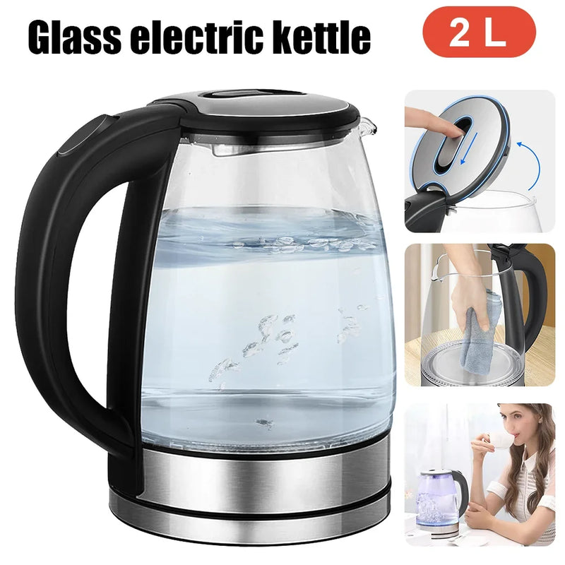 2L Electric Glass Kettle – 1500-1800W Fast Boil Hot Water Heater Auto Shut-Off