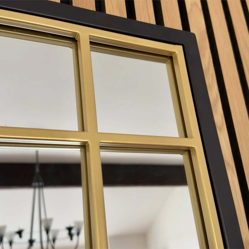 Aimi - Black & Gold Metal Rectangle Window Mirror - 95cm x 120cm