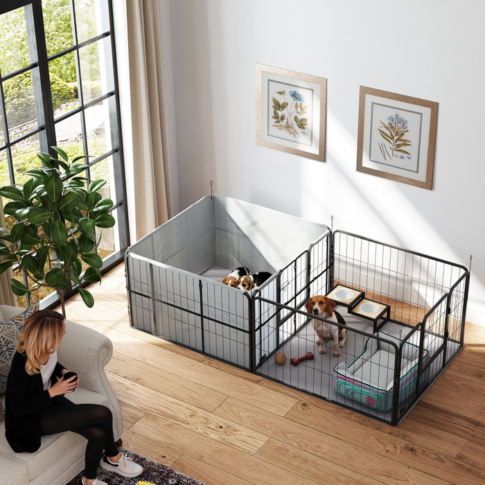 PawHut 7 Panel Whelping Box for Dogs and Puppies, Dog Playpen with Pee Pads