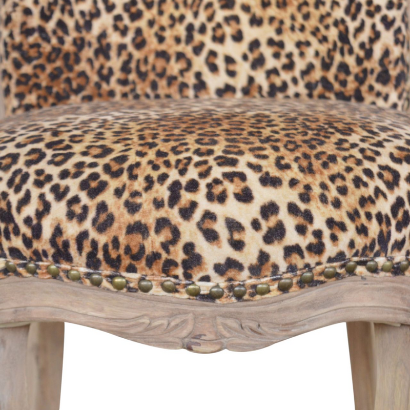 Artisan Furniture Solid Wood Leopard Print Studded Chair, Cotton Velvet