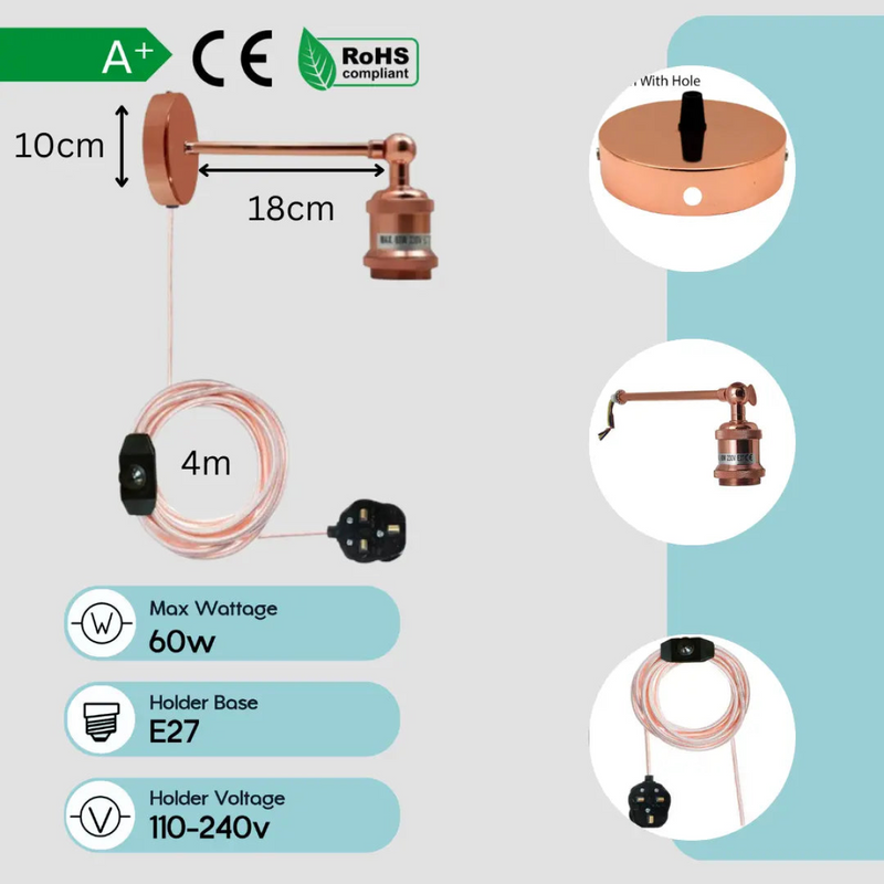 Wall Plug-in lights Vintage Wall Sconce Lamp Rose Gold ~1453