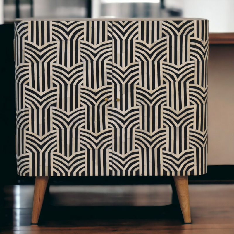 Artisan Furniture Solid Mango Wood Edessa Bone Inlay Cabinet