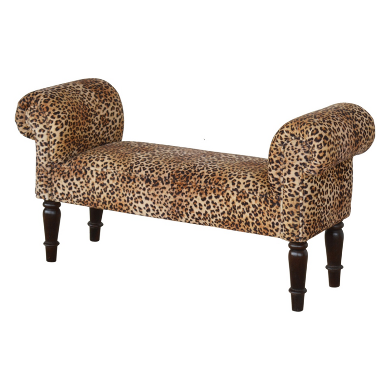 Artisan Furniture Solid Wood Leopard Print Velvet Bench