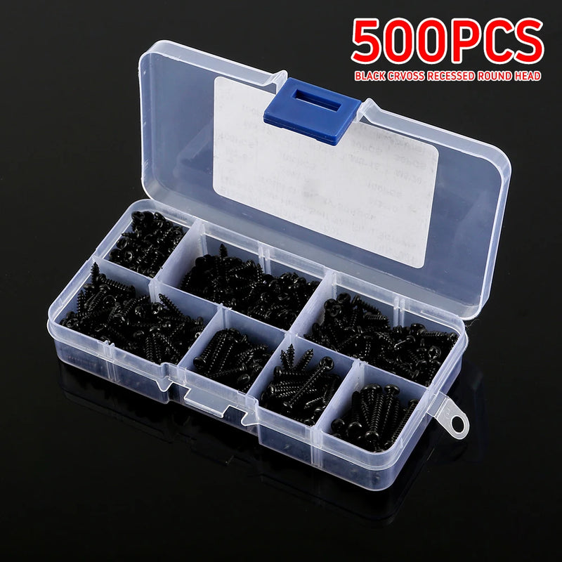 340/500pcs M3 Phillips Pan Head Screws Self Tapping Drilling Screws Assortment Kit Carbon Steel 6mm 8mm 10mm 12mm 16mm 18mm 20mm