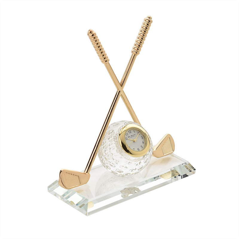 Wm.Widdop Miniature Clock Crossed Golf Clubs with Glass Ball