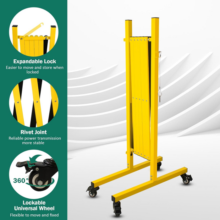 Metal Expandable Barricade, 11 Feet Retractable Fence Outdoor, Mobile Safety Barrier Gate, Easily Assembled Expanding Gate with Casters, Collapsible Accordion Barricade Gate Outdoor