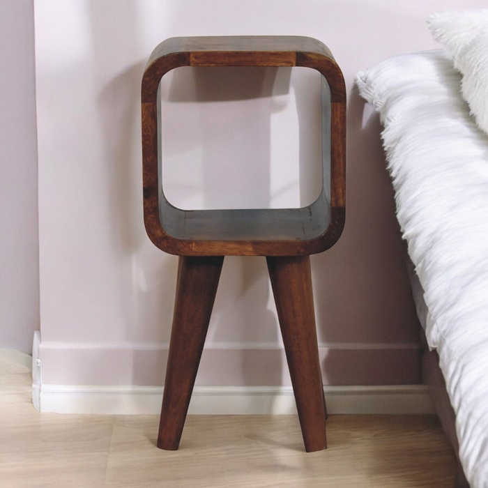 Artisan Furniture Solid Wood Extra Mini Minimalist Open Curved Chestnut Bedside